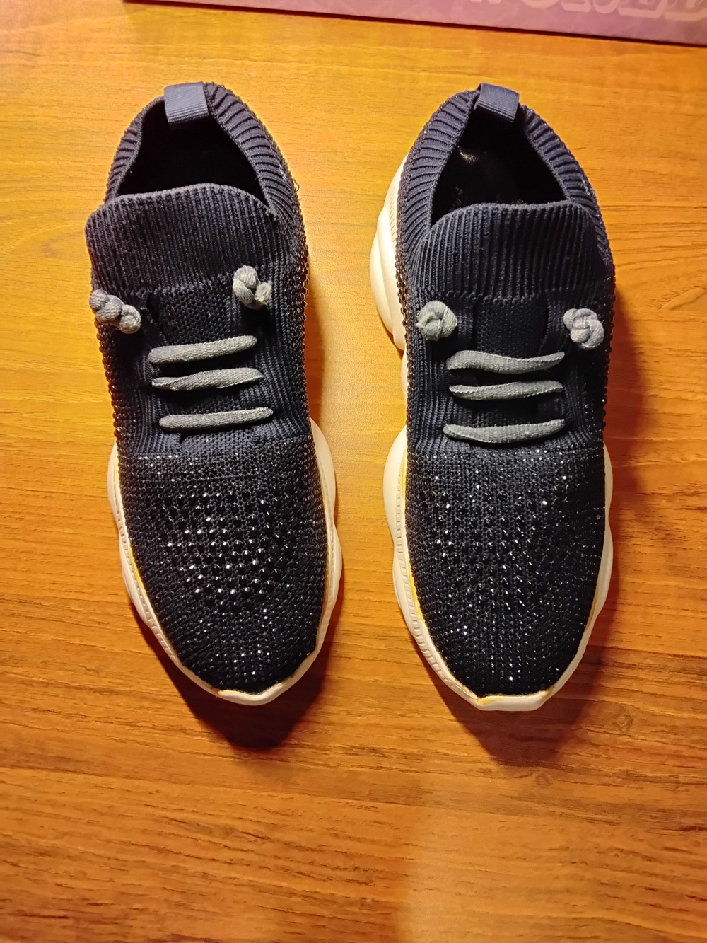 Blue Knit Slip-On Sneakers with Sparkles